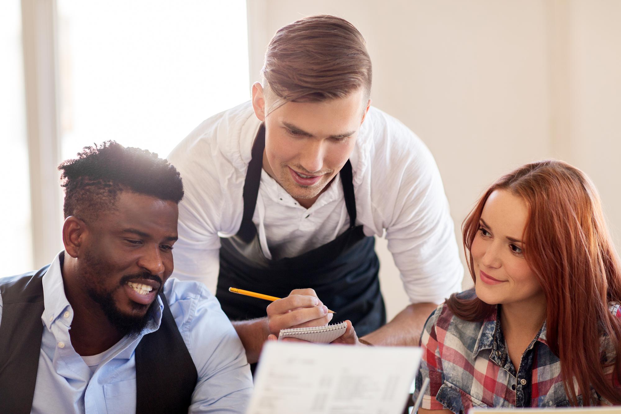 Consultation meeting in small kitchen